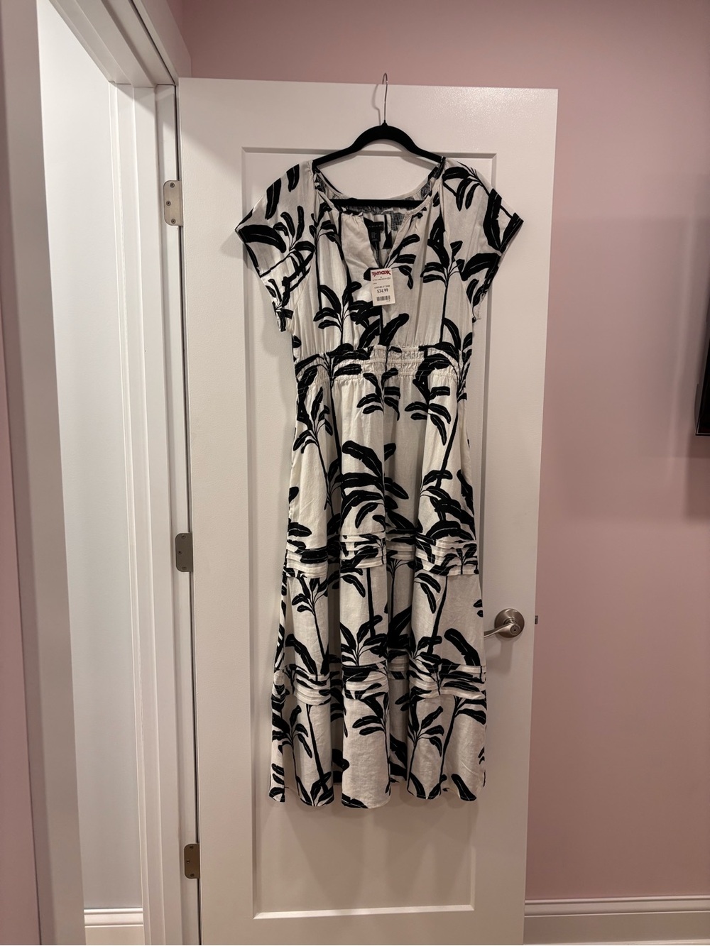 Tahari Black & White Palm-Print Maxi Dress